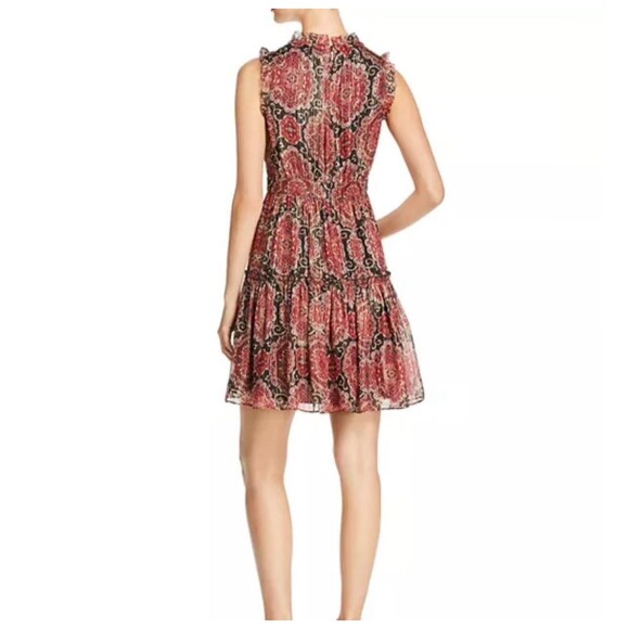 Kate Spade So Foxy Pleated Dress Silk Blend Red Metallic Medallion 6 boho Tierd - Picture 2 of 16